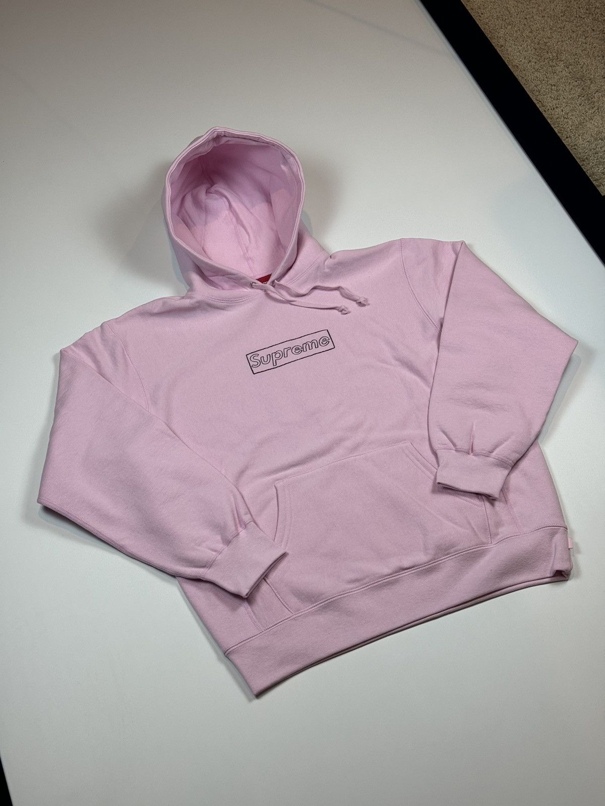 image of Kaws Chalk Box Logo Hoodie - Pink - Medium, Men's