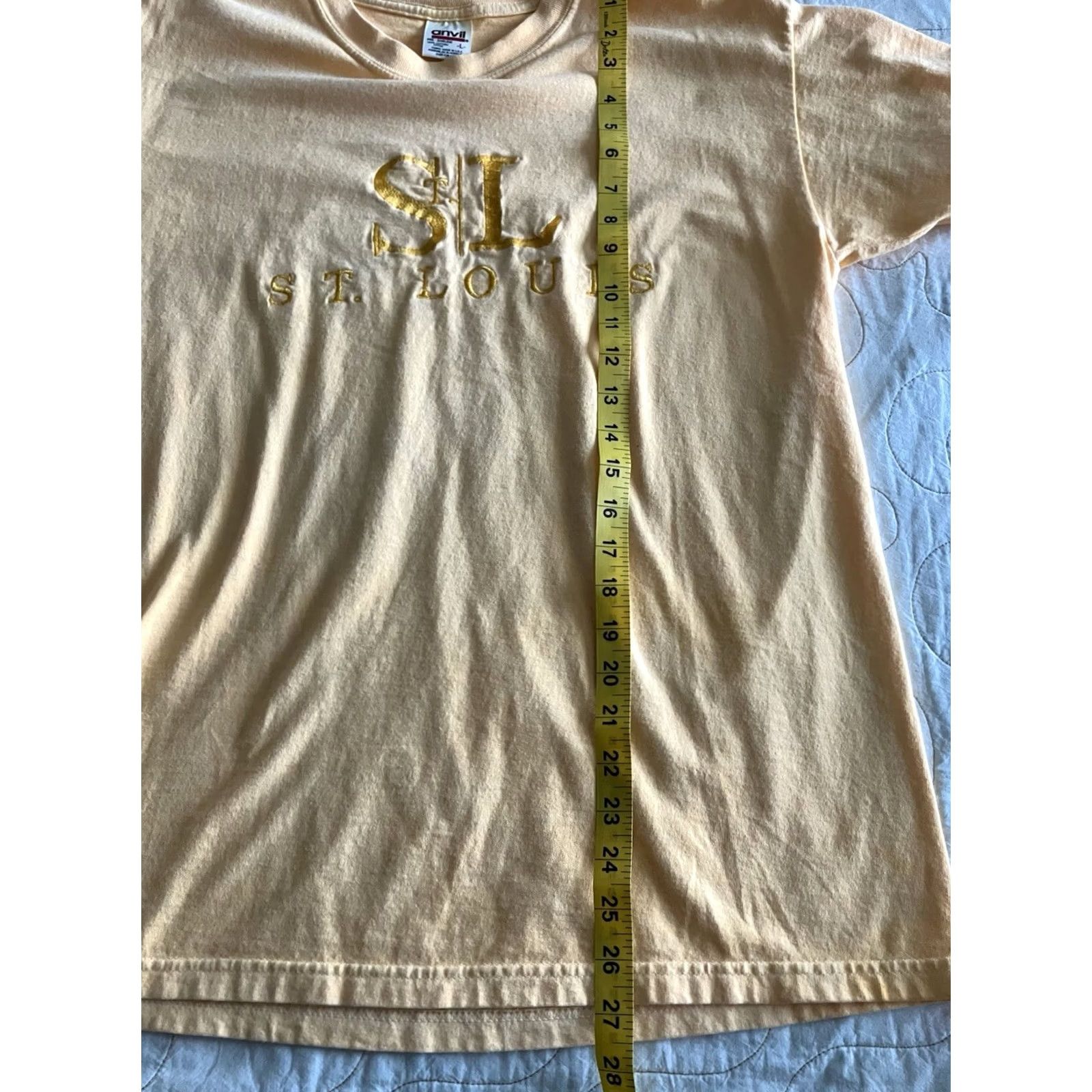Anvil VINTAGE Anvil T-Shirt St Louis MO Yellow Embroidered Large Faded Blue United States Mens Size US L / EU 52-54 / 3 - 4 Thumbnail