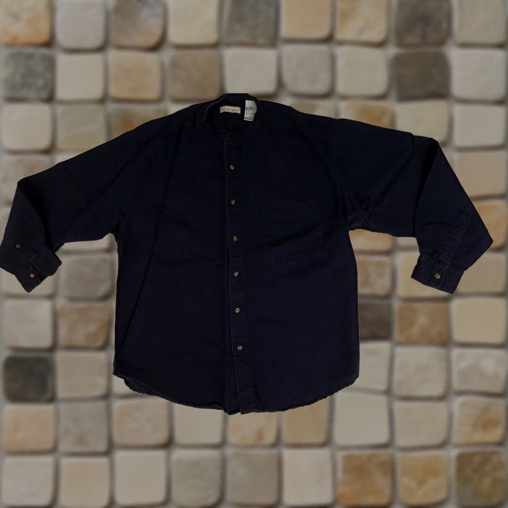 Bugle Boy Vintage Bugle Boy Co. Shirt XL Blue Cotton Canvas Collarless Button Men Size US XL / EU 56 / 4 - 1 Thumbnail