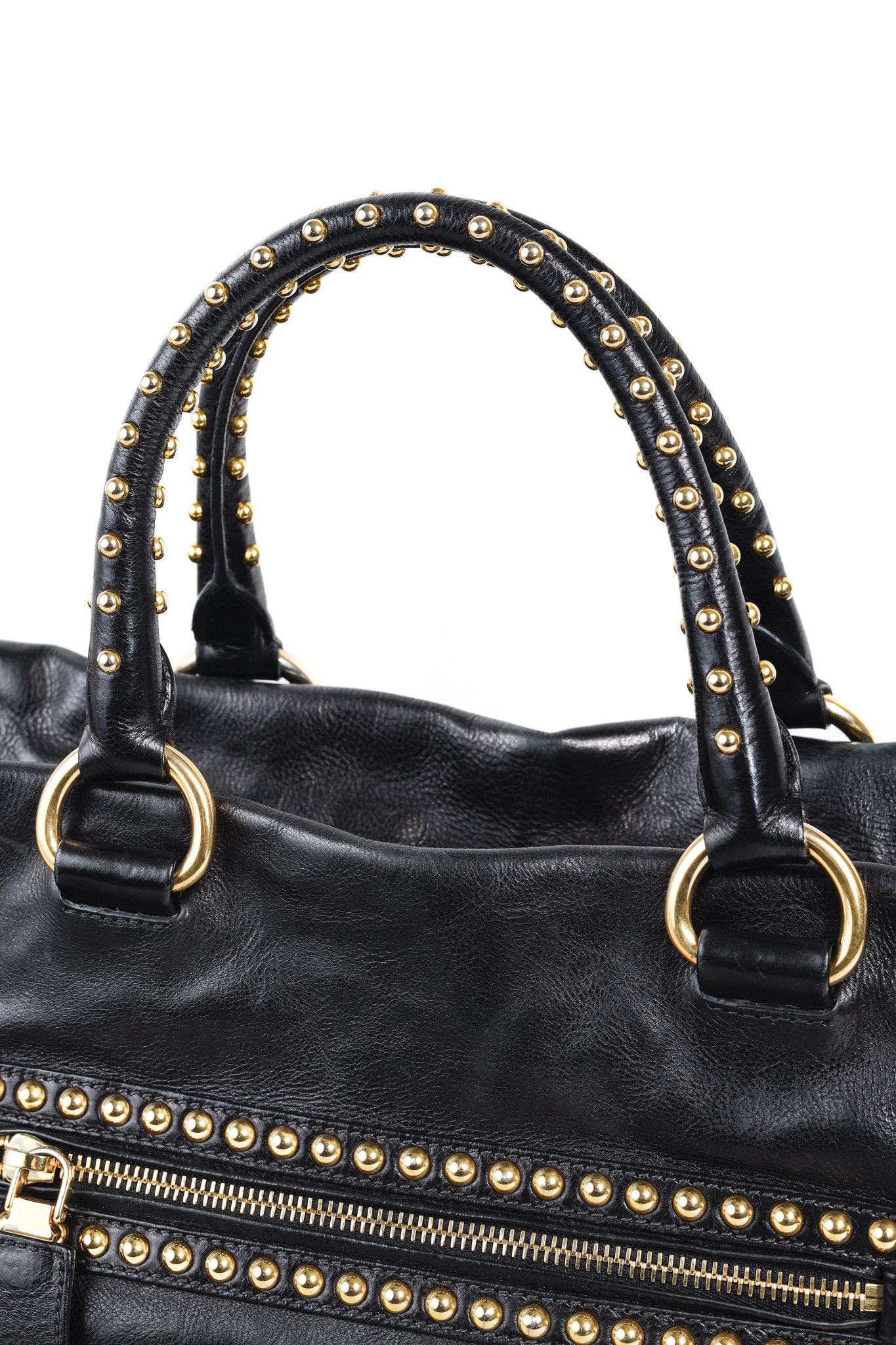 Prada Prada Craquele Nero Glace Calf Leather Studded Shopper Tote Size ONE SIZE - 10 Thumbnail