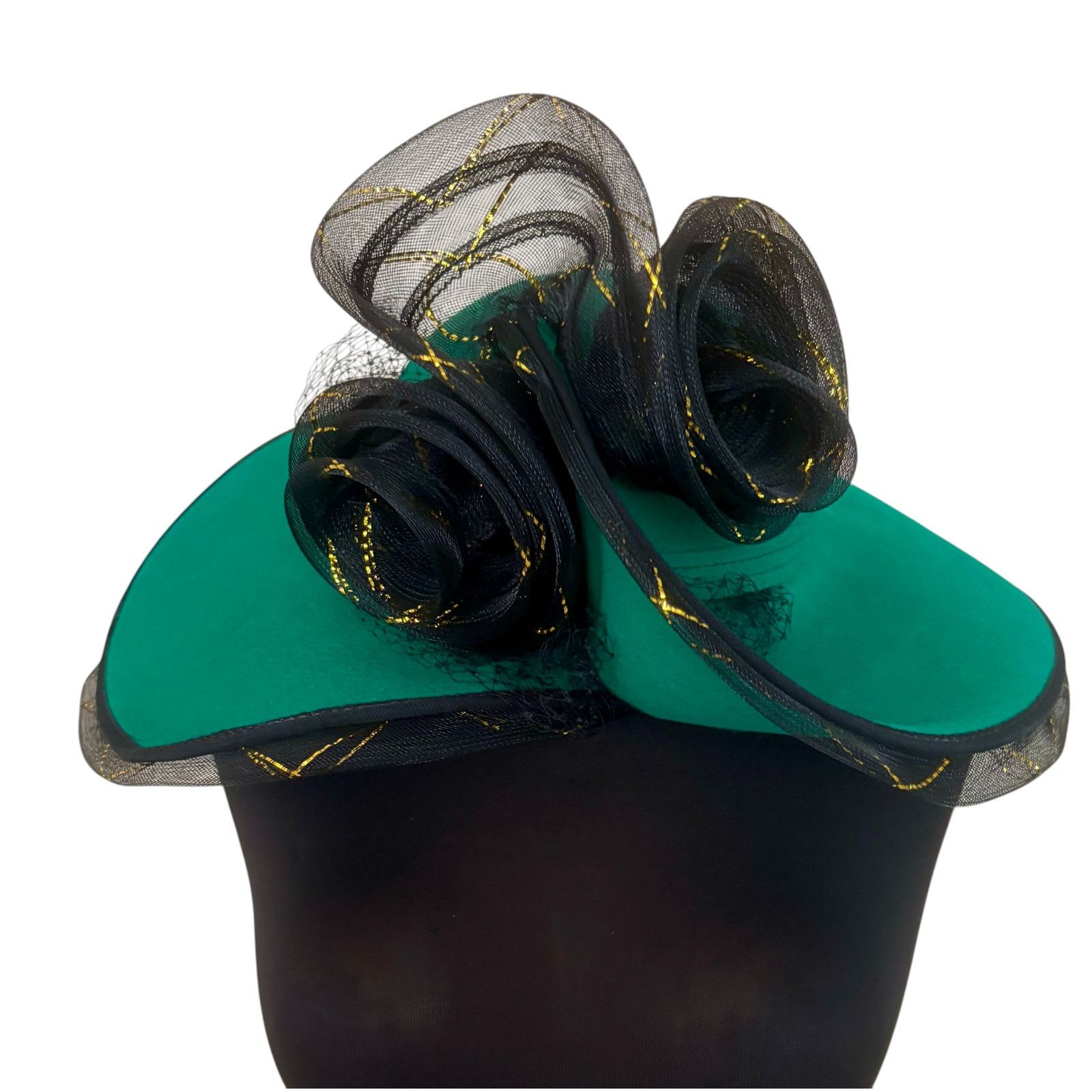 Vintage Sandra of New York Hunter Green Wool Black Tulle Vintage Hat Size ONE SIZE - 1 Thumbnail