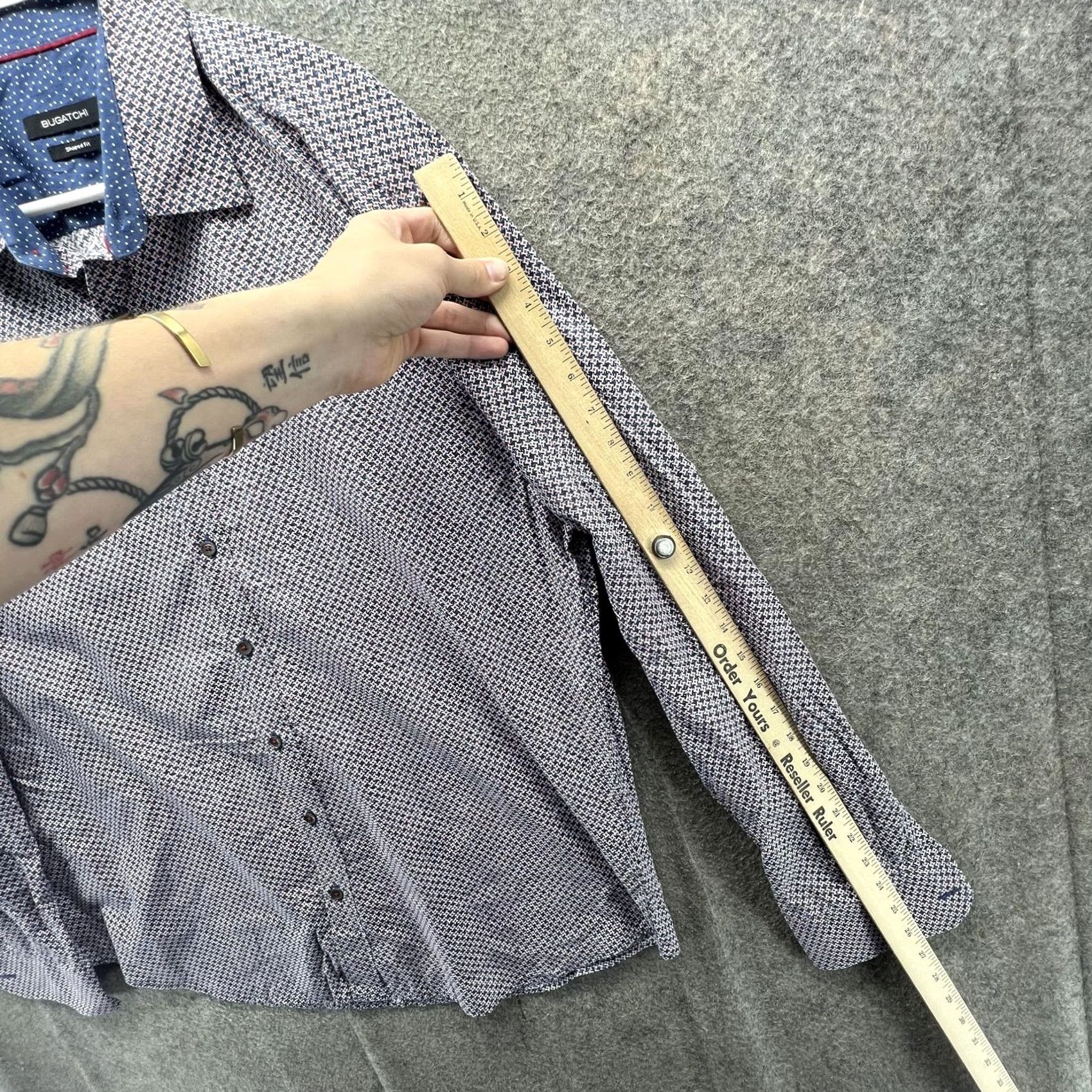 BUGATCHI Bugatchi Shirt Mens Large Blue Geometric Long Sleeve Button Front Casual Woven Size US L / EU 52-54 / 3 - 7 Thumbnail