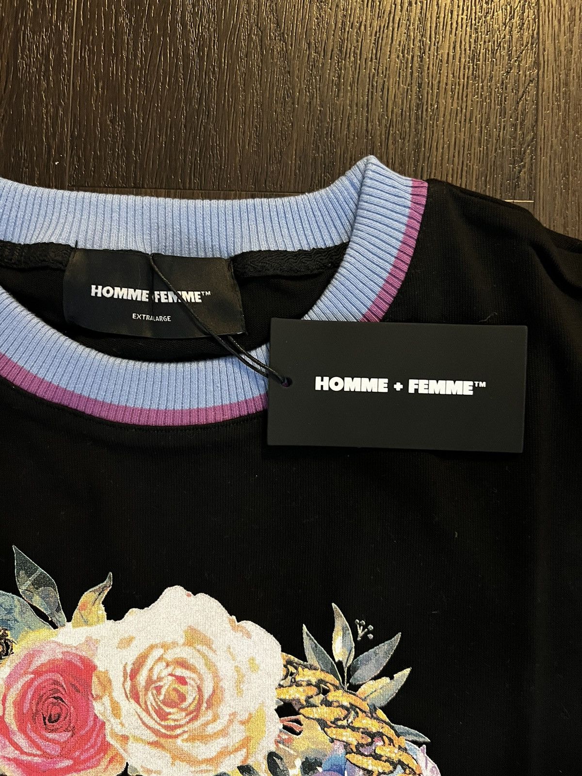 Homme + Femme La Homme Femme Paradise Hummingbird Chain T-shirt Black Purple Floral Size US XL / EU 56 / 4 - 2 Thumbnail