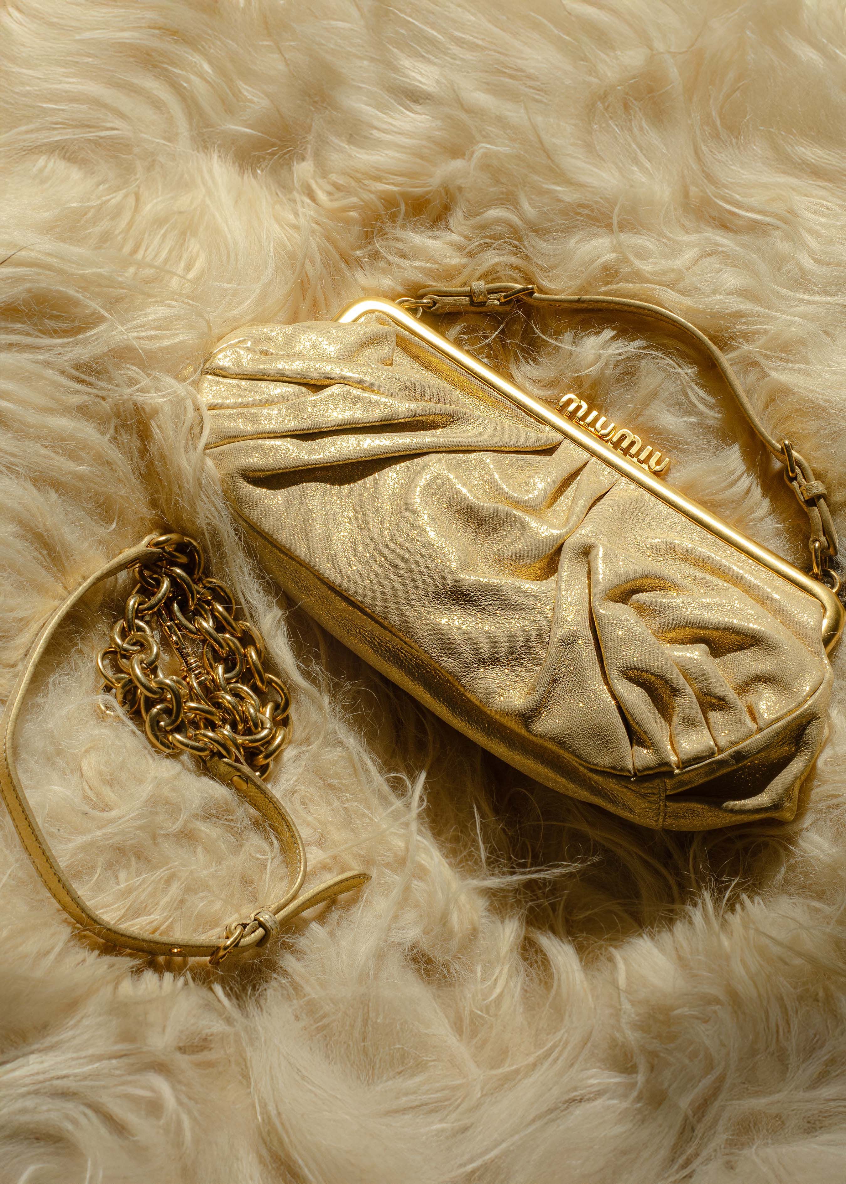 Miu Miu Leather Crossbody Bag in Gold, Women's