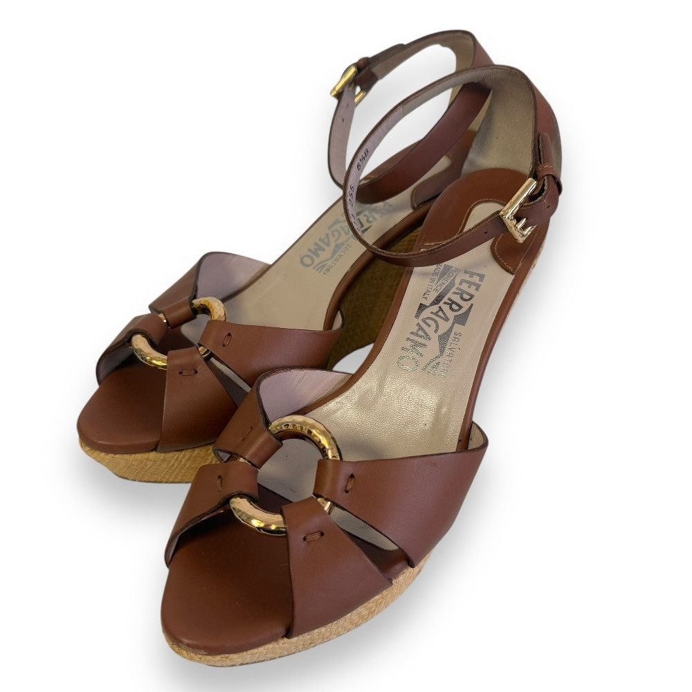 Salvatore Ferragamo Salvatore Ferragamo Salvatore Ferragamo Leather Wedge Sandals Leather Shoes DUTY FREE for USA Size ONE SIZE - 1 Thumbnail