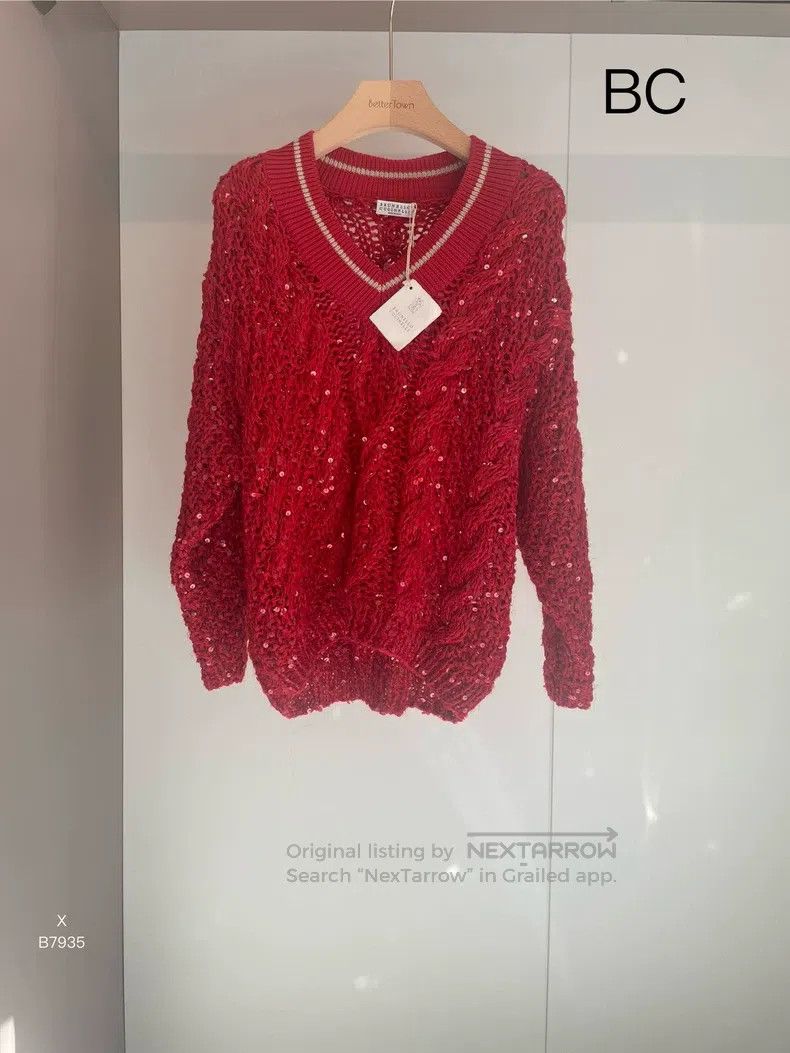 Brunello Cucinelli Brunello Cucinelli Red Linen Sequined Sweater Size S / US 4 / IT 40 - 1 Thumbnail