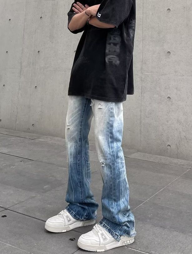 Japanese Brand Men's straight-leg washed distressed flared jeans Size US 32 / EU 48 - 4 Thumbnail