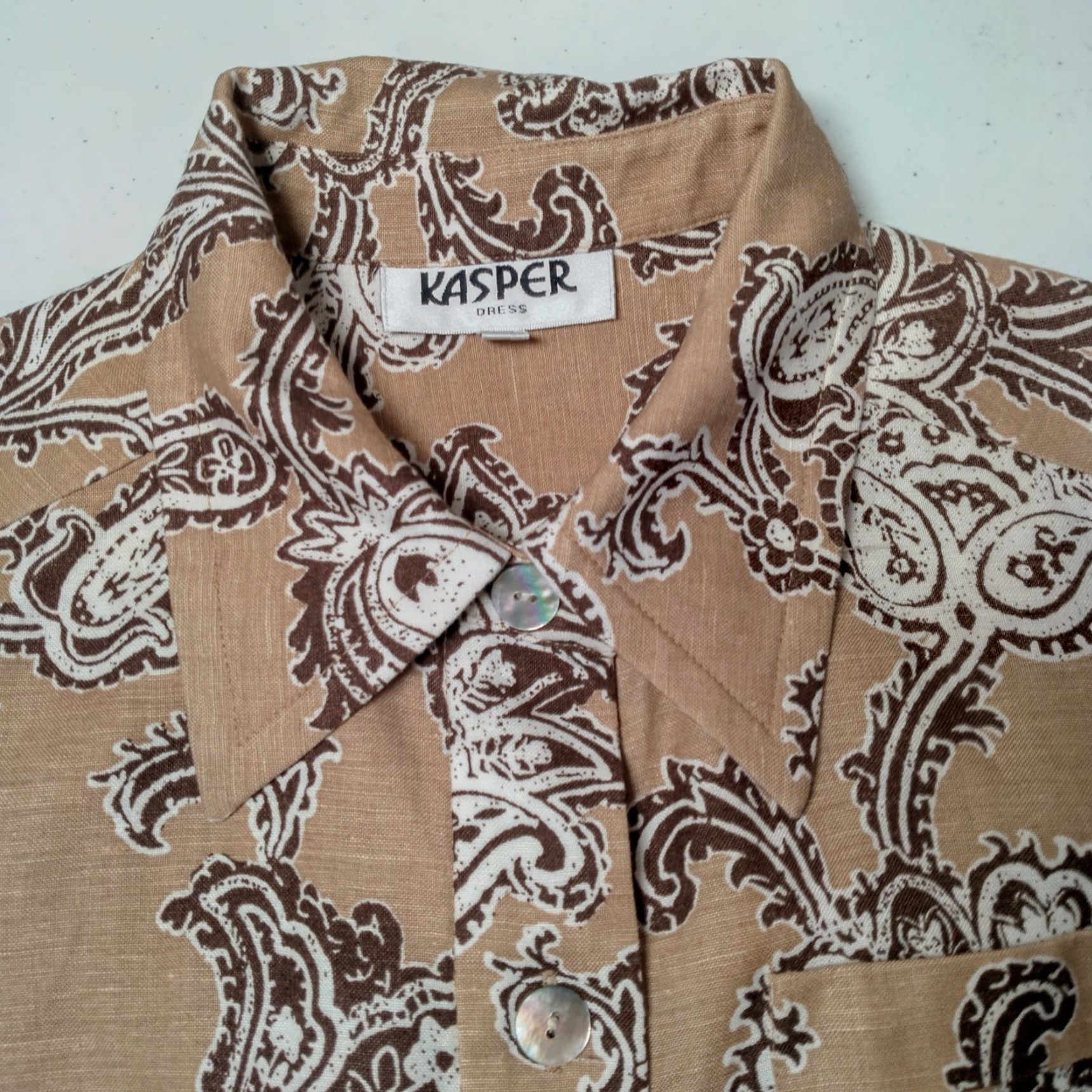 Kasper VINTAGE Kasper Shirt Dress Women 8 Knee Length Brown Floral Paisley 3/4 Sleeve Collared Button Front Size M / US 6-8 / IT 42-44 - 7 Thumbnail