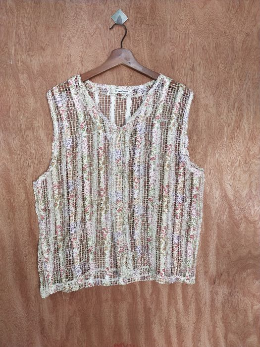 image of Homespun Knitwear x Vintage K. Mitsuya Japan Meshnet Crochet Sexy Knitwears196Dll in White (Size Me