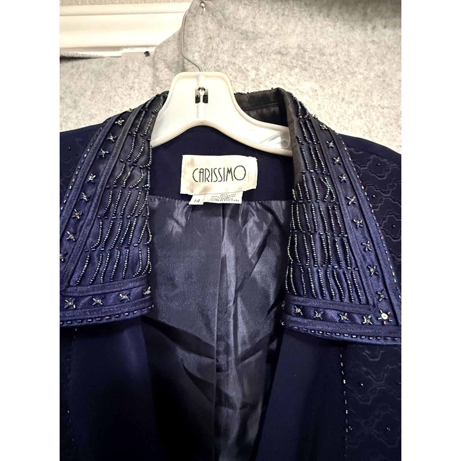 Vintage Carissimo Blazer Womens 14 Navy Beaded Tuxedo Shawl Collar Lined Formal Evening Size XL / US 12-14 / IT 48-50 - 5 Thumbnail