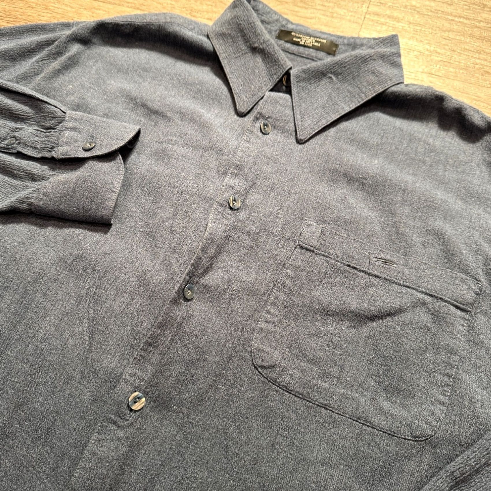 Vintage Brandini Shirt Mens Large Blue Cotton Rayon Linen Long Sleeve Textured Preppy Button-Up Shirt Size US L / EU 52-54 / 3 - 2 Thumbnail