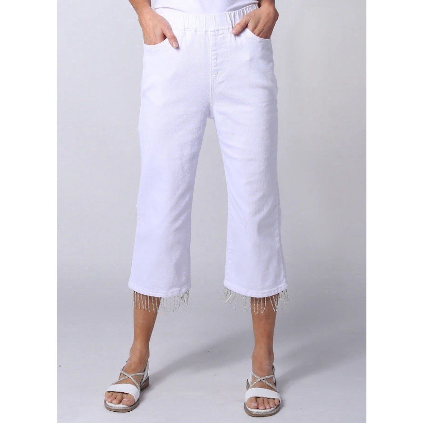 Other Parker & Rowe White Capri Jeans Elastic Waist Rhinestones XL Size 38" / US 16 / IT 52 - 1 Thumbnail