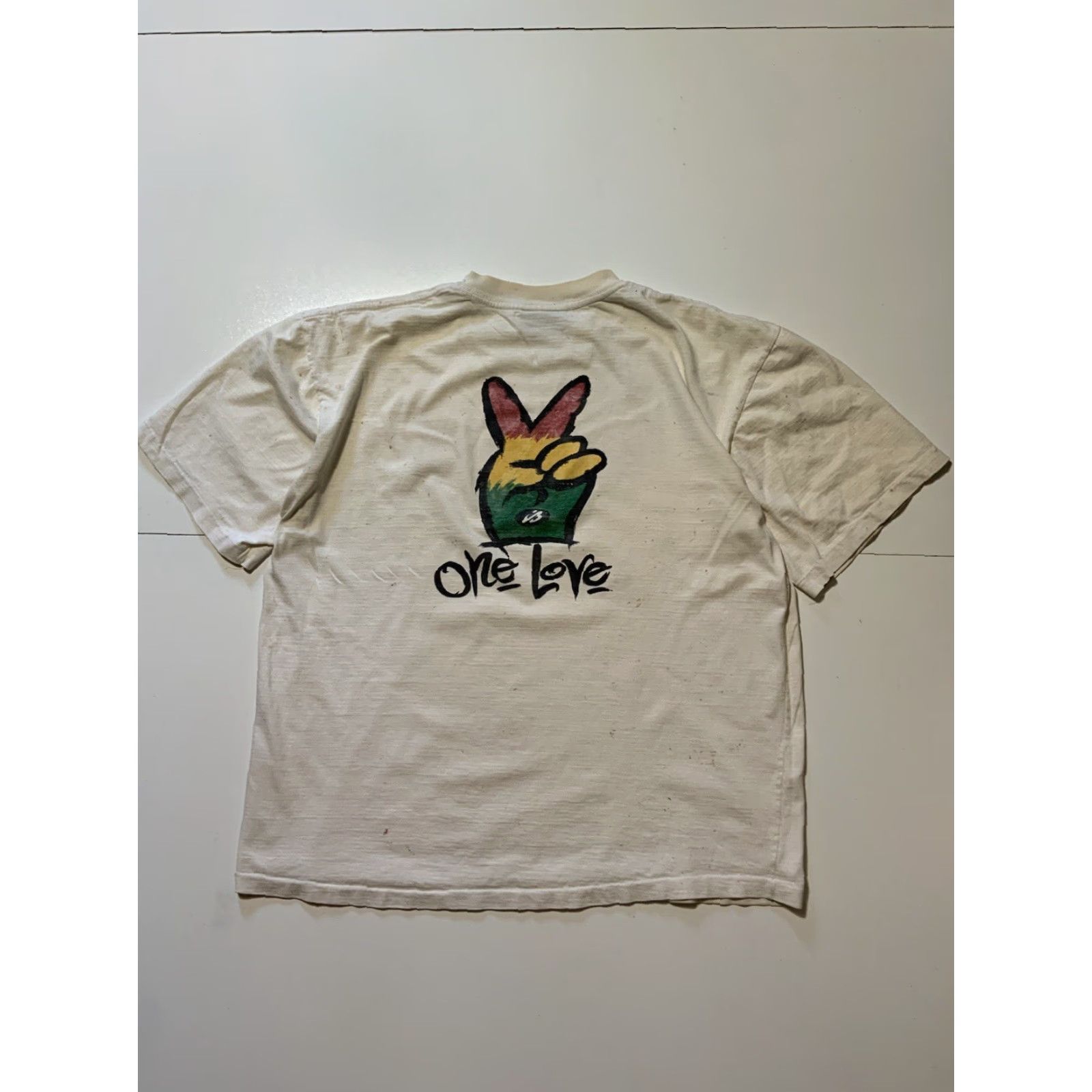 Vintage VINTAGE Irie Blue Barbados One Love Peace Rasta Single Stitch T-Shirt XL White 90s Mens? Womens? (Oops) Size US XL / EU 56 / 4 - 3 Thumbnail