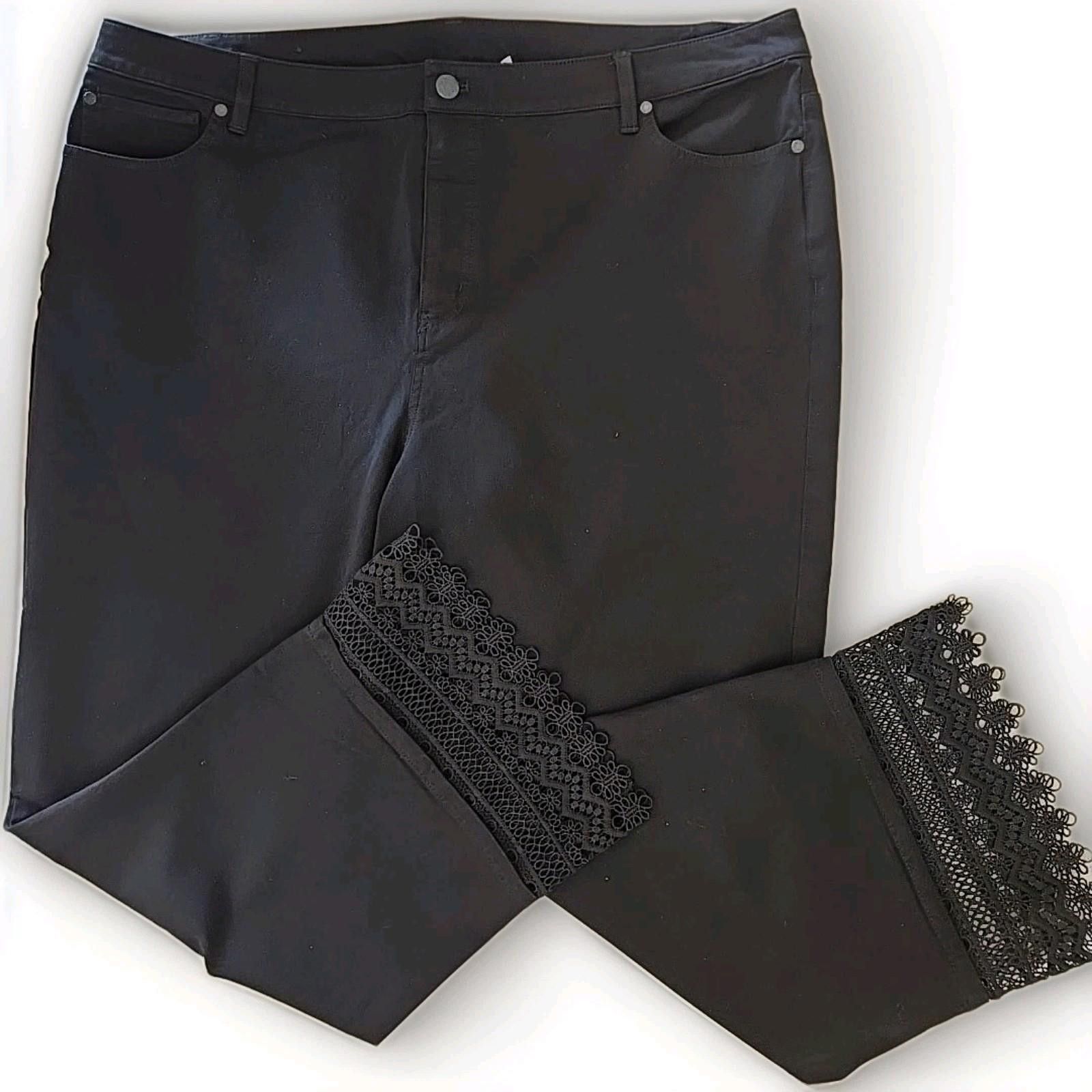 Other Soft Surroundings Crop Crochet Lace Hem Pants Size 20W Black Size 41" - 2 Thumbnail