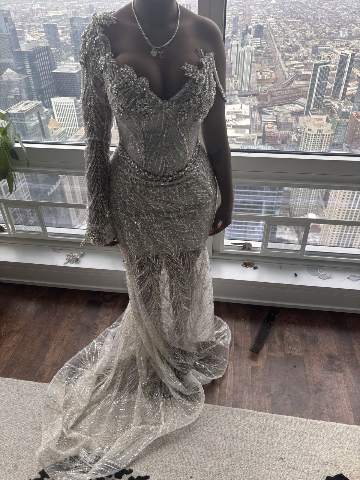 Custommade Silver Prom dress (read description) Size L / US 10 / IT 46 - 2 Thumbnail