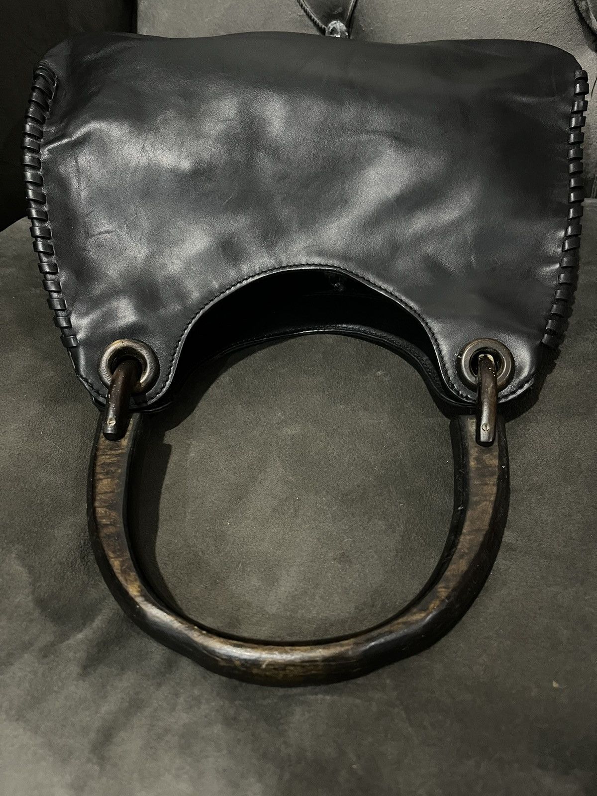 Gucci Authentic Gucci Black Leather Whipstitch Hobo Bag Size ONE SIZE - 10 Thumbnail