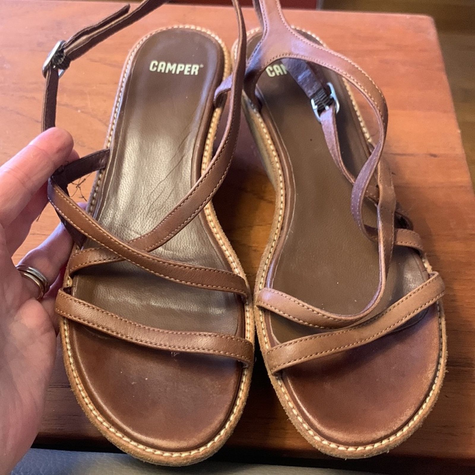 Camper Camper Spain brown strappy wedge platform sandals Size US 8 / IT 38 - 7 Thumbnail