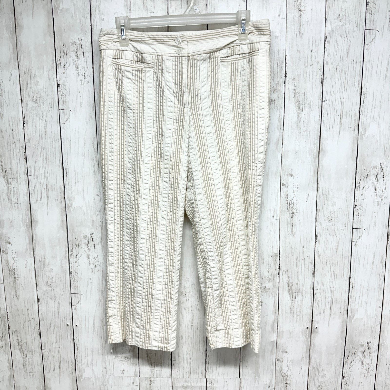 Ann Taylor Ann Taylor Pants Sz 6P Stripe Crop Pull On Straight Linen Size 31" - 1 Thumbnail