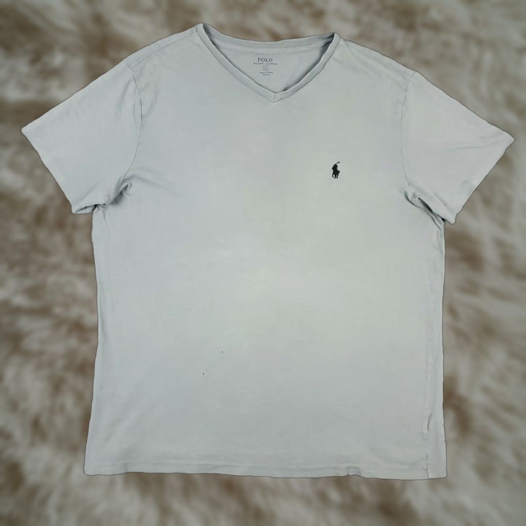 Polo Ralph Lauren VINTAGE Polo Ralph Lauren Gray V-Neck T-Shirt Adult Large Black Pony Logo Classic American Unisex Size US L / EU 52-54 / 3 - 1 Thumbnail