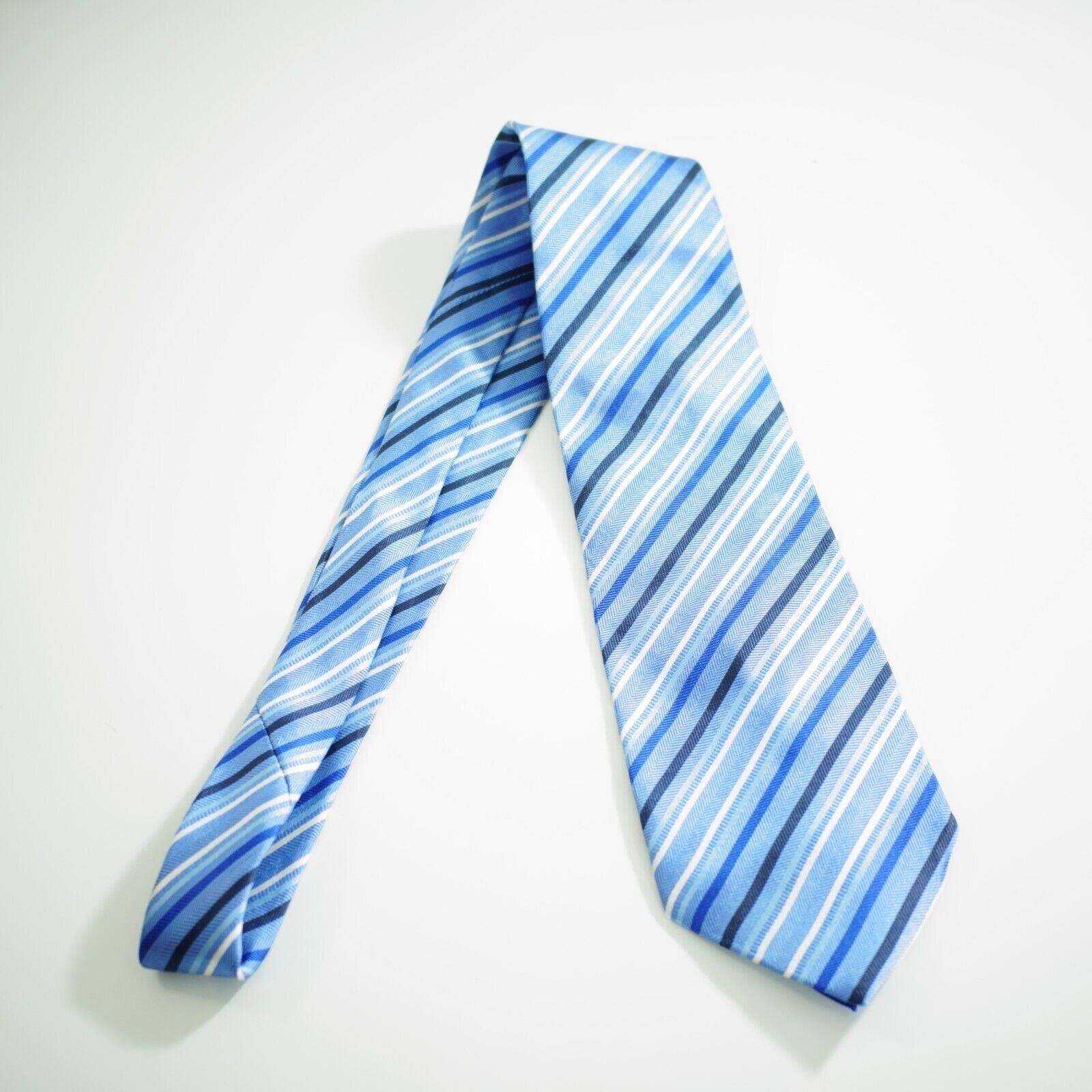 Designer Robert's Italy Blue Striped Woven Silk Tie Size ONE SIZE - 8 Thumbnail