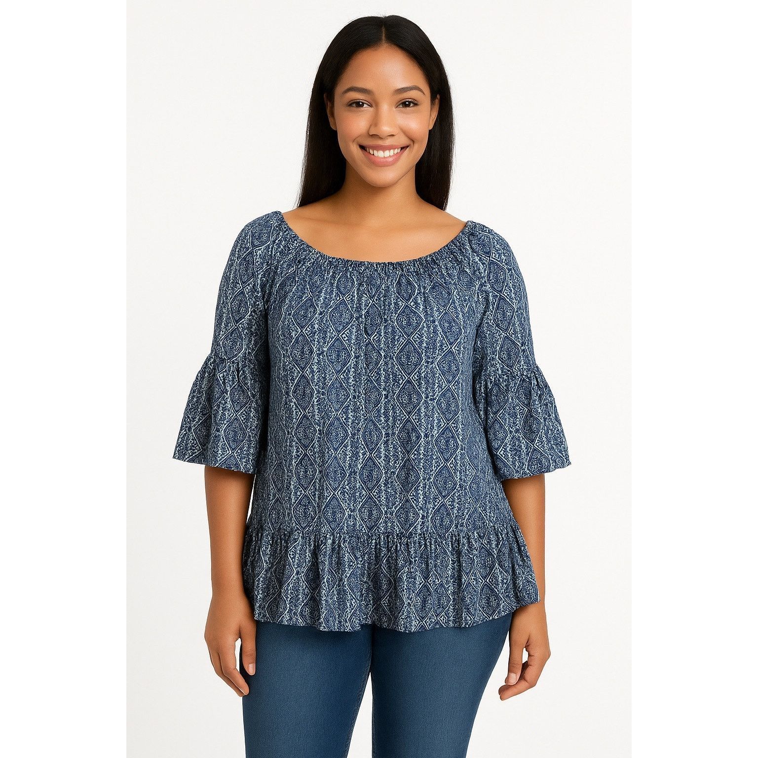 Other Boho Ruffle Hem Peasant Top Blue Paisley Print Style & Co XL Size XL / US 12-14 / IT 48-50 - 1 Thumbnail