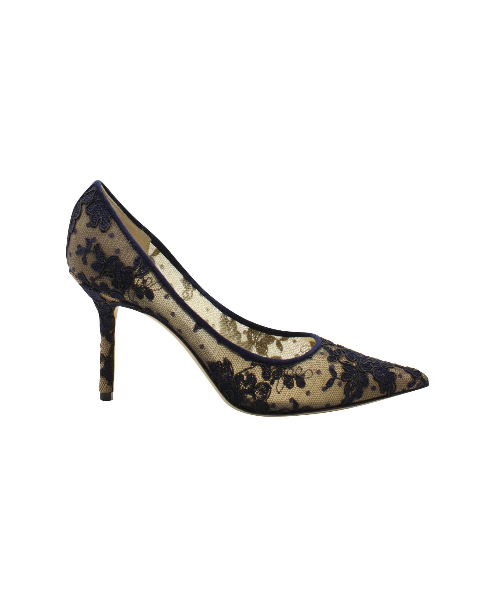 image of Jimmy Choo Love Lace Pointed Toe Pumps In Navy Blue Leather Shoes in Blue/Navy Blue, Women's (Size 