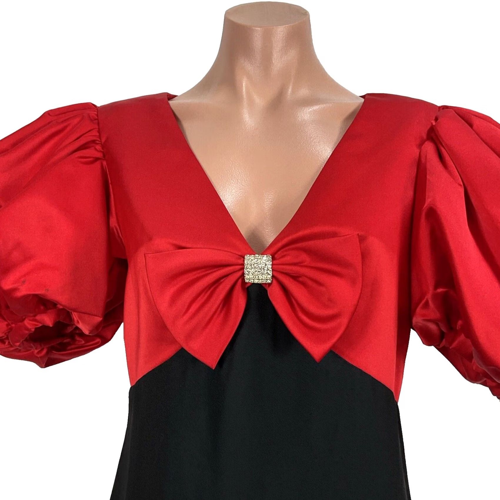 Vintage VINTAGE Cattiva Prom Dress Ball Gown Satin Red Black Puffy Sleeve 1980s 8 Womens Size M / US 6-8 / IT 42-44 - 4 Thumbnail