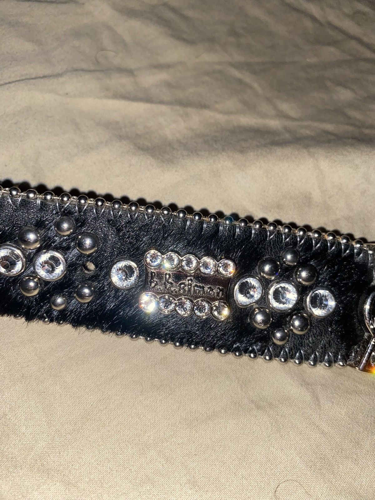 B.B. Simon BB SIMON DEADSTOCK PONY FUR SKULL BELT Size 38 - 4 Thumbnail