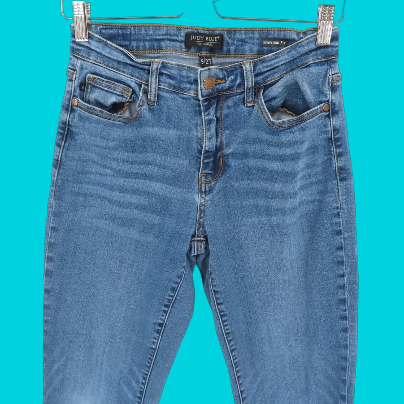 Vintage Judy Blue Women Jeans Boyfriend 5/27 Blue Denim Stretch Cotton Blend Regular Size 27 Blue Wash Vintage No Mens Womens Girls Size 27" / US 4 / IT 40 - 1 Thumbnail