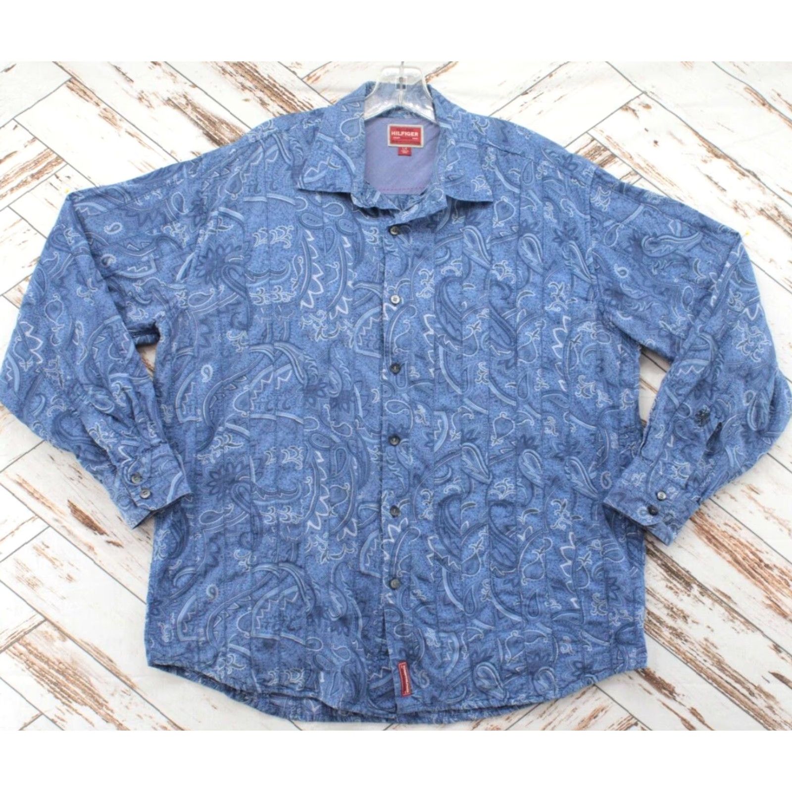 Tommy Hilfiger VINTAGE Tommy Hilfiger Shirt Mens L Blue Paisley Red Label Patch Work Flip Cuff Size US L / EU 52-54 / 3 - 2 Thumbnail