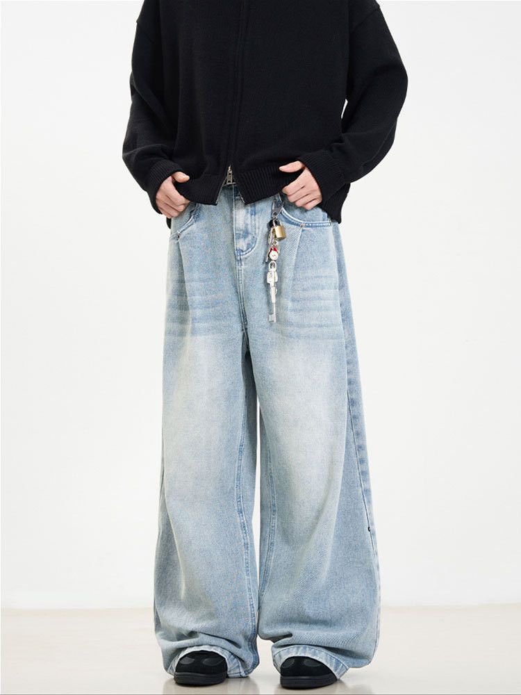 Vintage Retro men's loose straight wide-leg washed blue jeans Size US 32 / EU 48 - 6 Thumbnail
