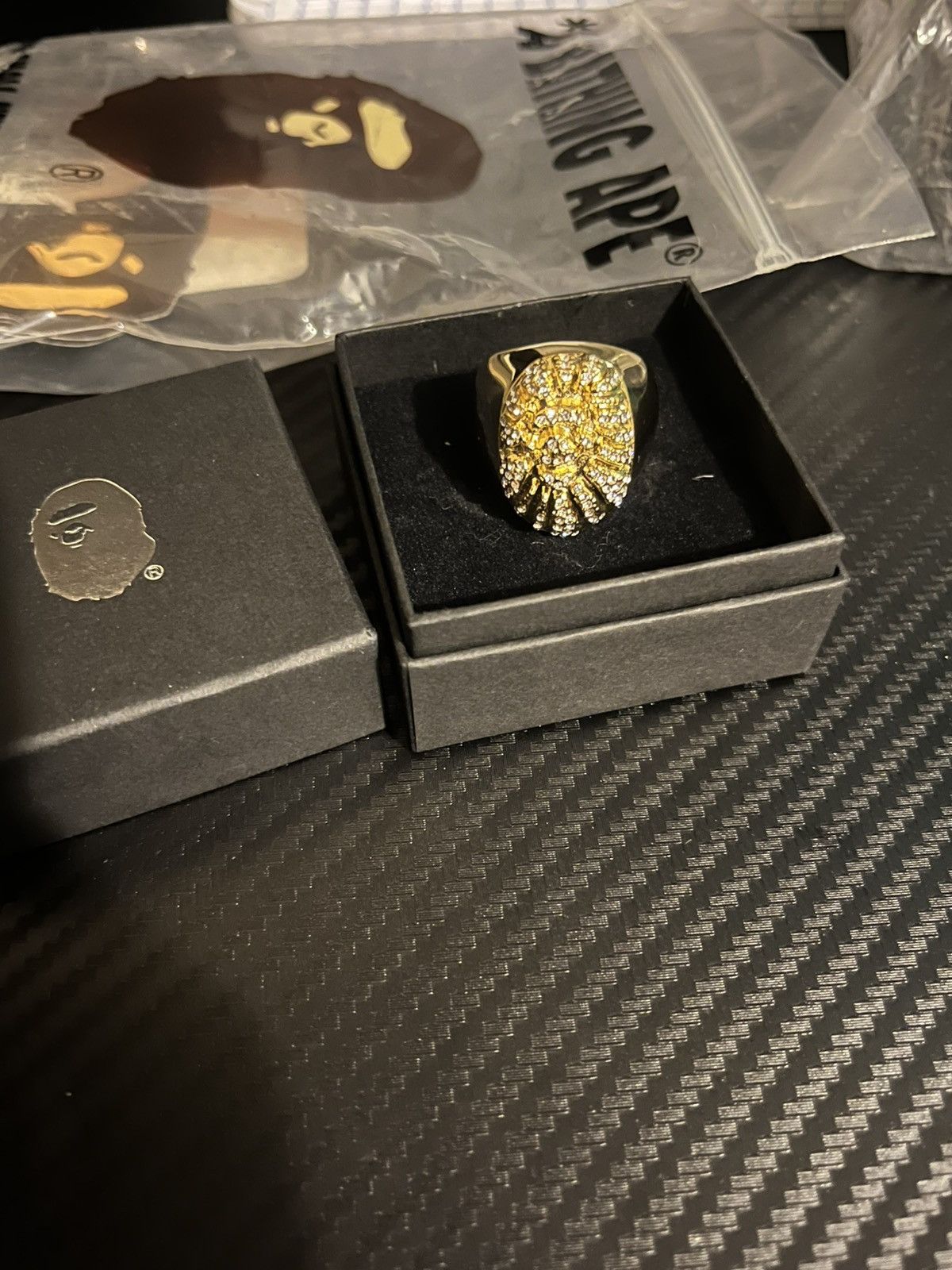 Bape A Bathing Ape Mens APE HEAD CRYSTAL STONE RING Size ONE SIZE - 1 Thumbnail
