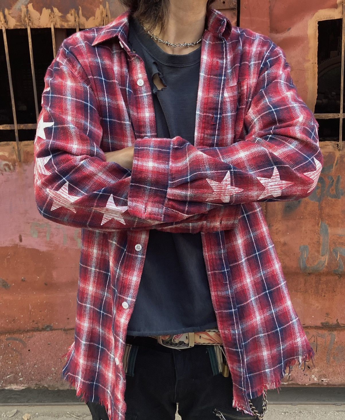Japanese Brand Japanese distressed flannel shirt punk inspired Size US S / EU 44-46 / 1 - 1 Thumbnail