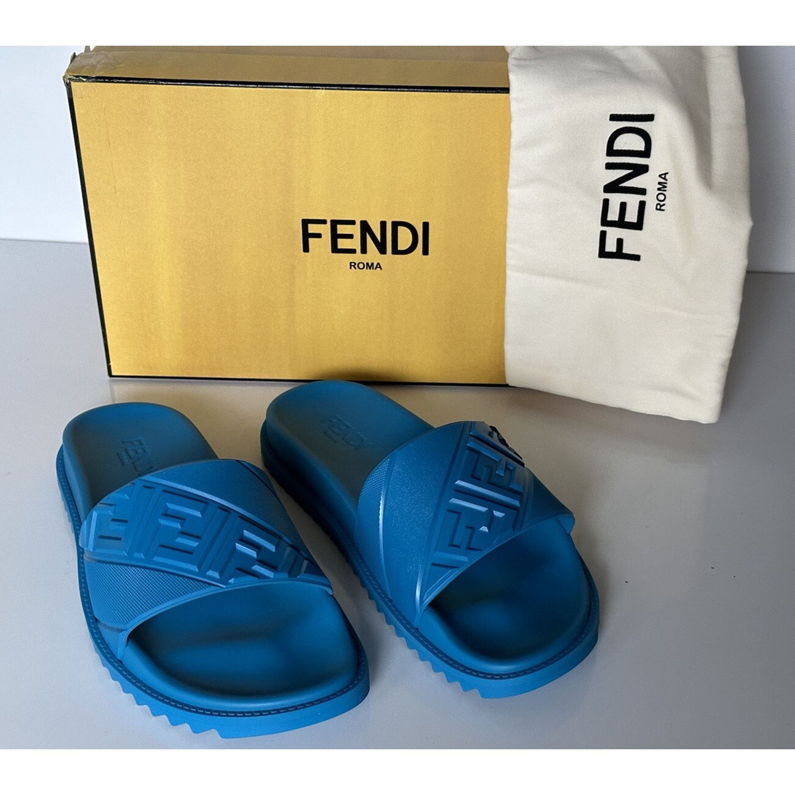 Fendi Fendi Men's FF Rubber Sandals Cyber Blue 13 US/12 UK 7X1377 Size US 13 / EU 46 - 1 Thumbnail