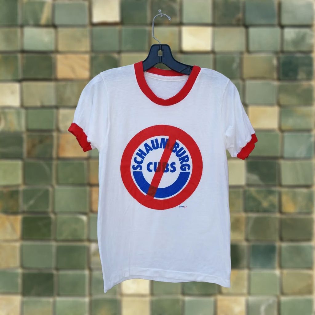 Vintage VINTAGE Chicago Cubs ANTI SCHAUMBURG 1985 RINGER THIN SHIRT Shirt Unisex S/M White 50/50 Graphic Tee 1988-1992 Mens Womens Size US S / EU 44-46 / 1 - 1 Thumbnail