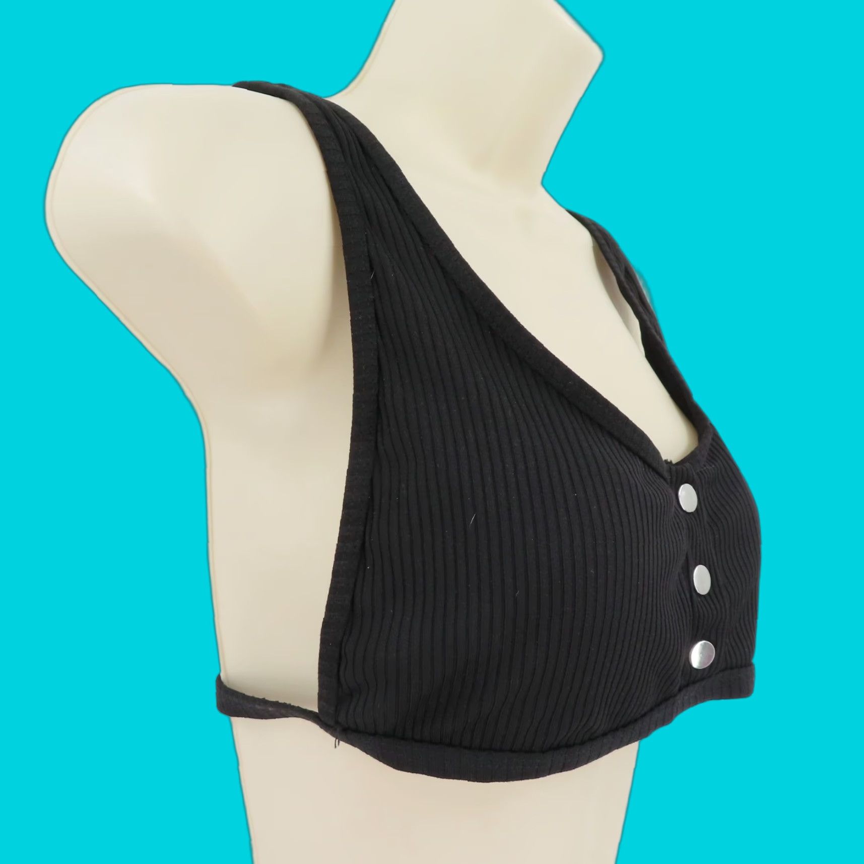 Vintage Sommer Ray Top Bikini Top L Black Solid Padded Wireless Women Swimsuit Shirt/Top Size L / US 10 / IT 46 - 1 Thumbnail