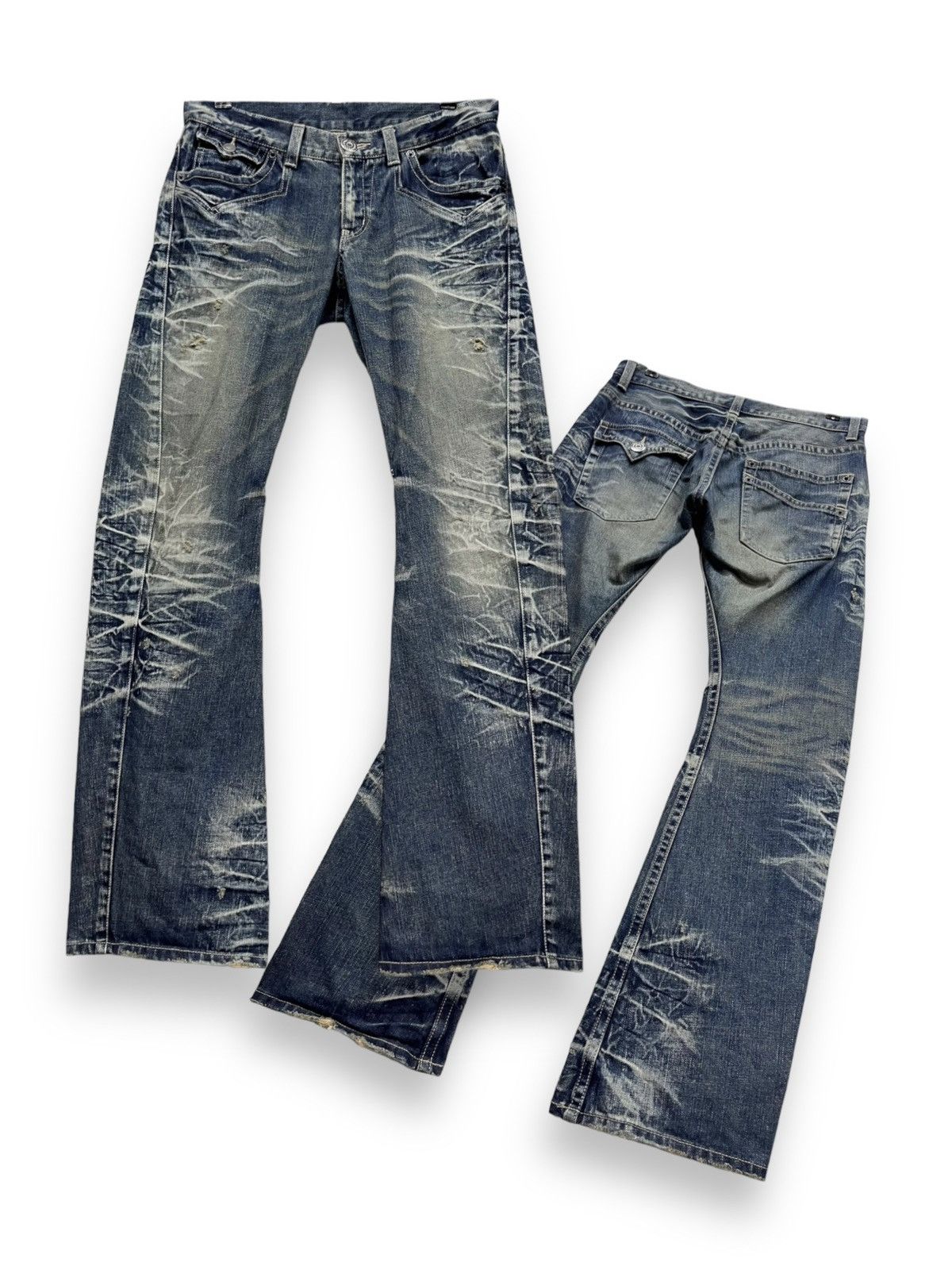 BIGI 💥FLARE🔥Vtg RATTLE TRAP Distressed Mud Wash Denim Japan💥 Size US 32 / EU 48 - 1 Thumbnail