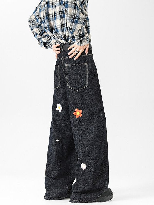 Japanese Brand Men's American Retro Loose Casual Floral Embroidered Jeans Size US 32 / EU 48 - 5 Thumbnail