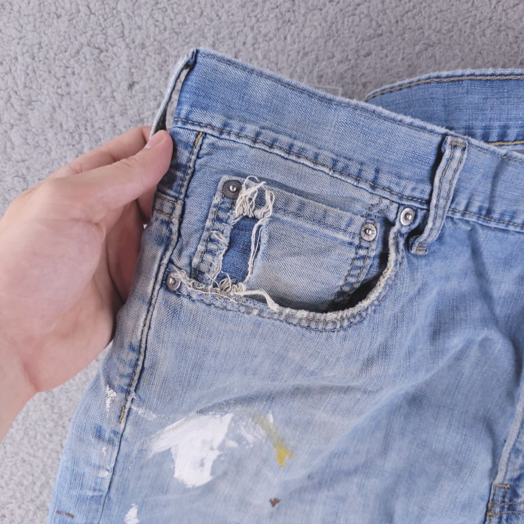 Levi's Levi's Jeans 36x29 Blue Distressed Paint Splatter Wide-Leg 569 Relaxed Regular Men’s Jeans Size US 36 / EU 52 - 5 Thumbnail