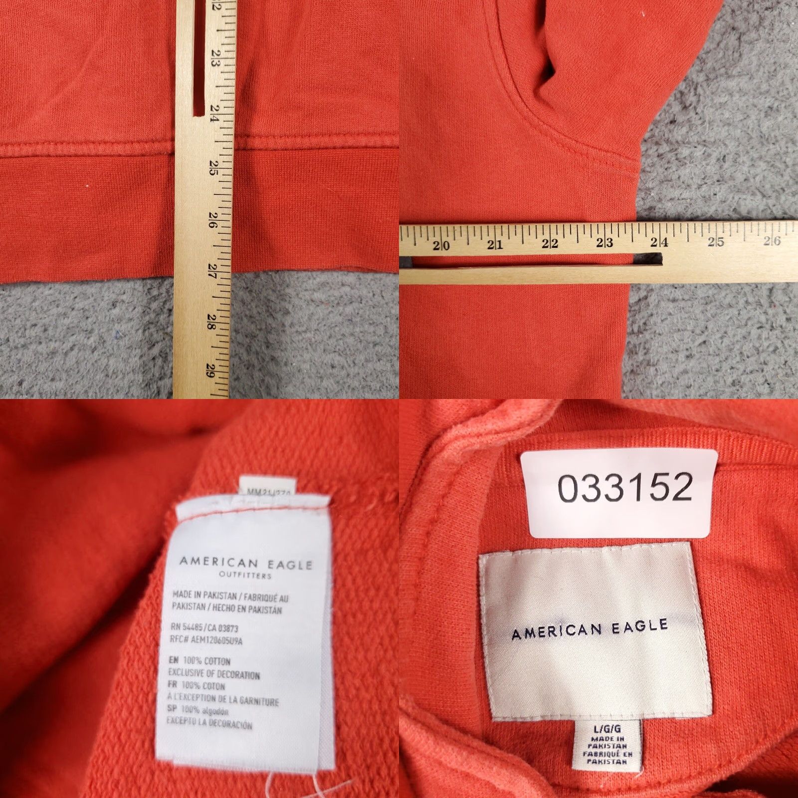 American Eagle Outfitters American Eagle Mens Large Orange Quarter Zip Pullover Sweatshirt Size US L / EU 52-54 / 3 - 8 Thumbnail