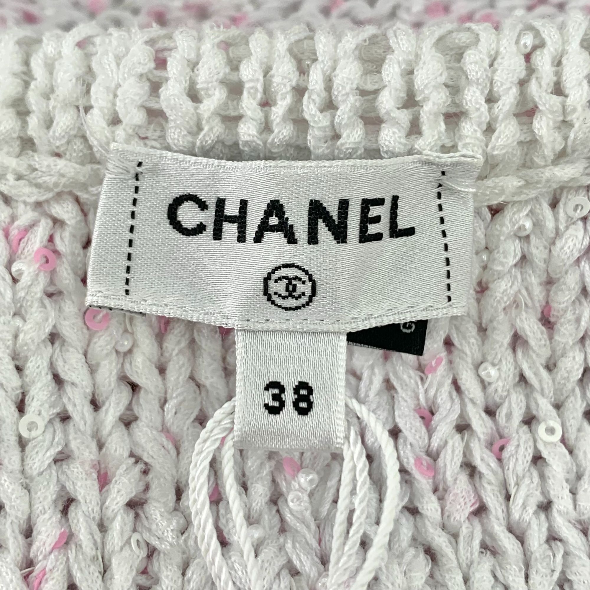 Chanel Chanel White & Pink Sequin-Embellished Knit Cardigan Jacket Size XS / US 0-2 / IT 36-38 - 6 Thumbnail
