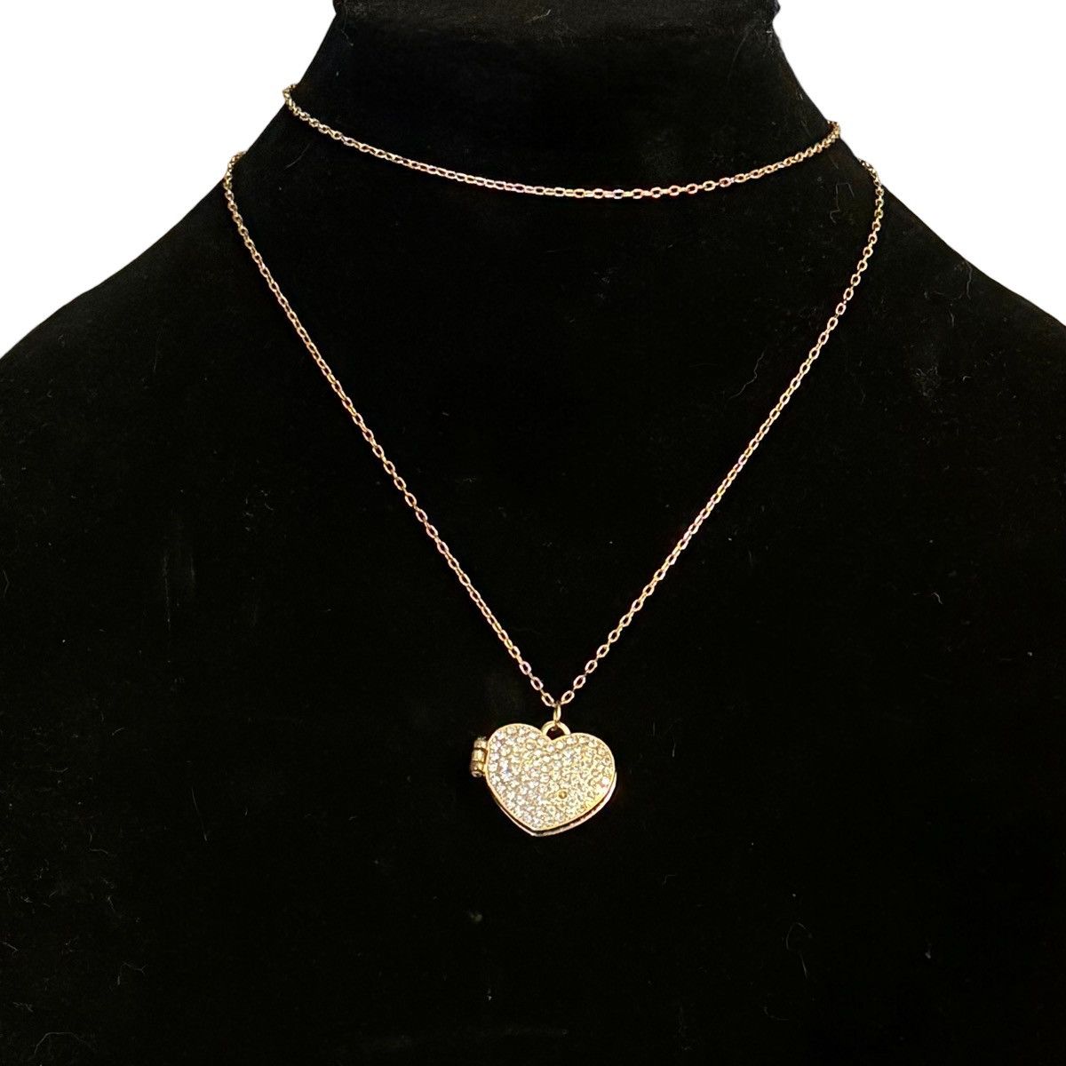 Other Long gold tone pave heart locket pendant necklace Size ONE SIZE - 1 Thumbnail
