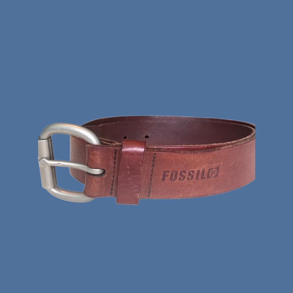 Fossil Belt Men 38 Brown Leather Silver Buckle Western Preppy Academia Cowboy Classic Minimalist, Men's