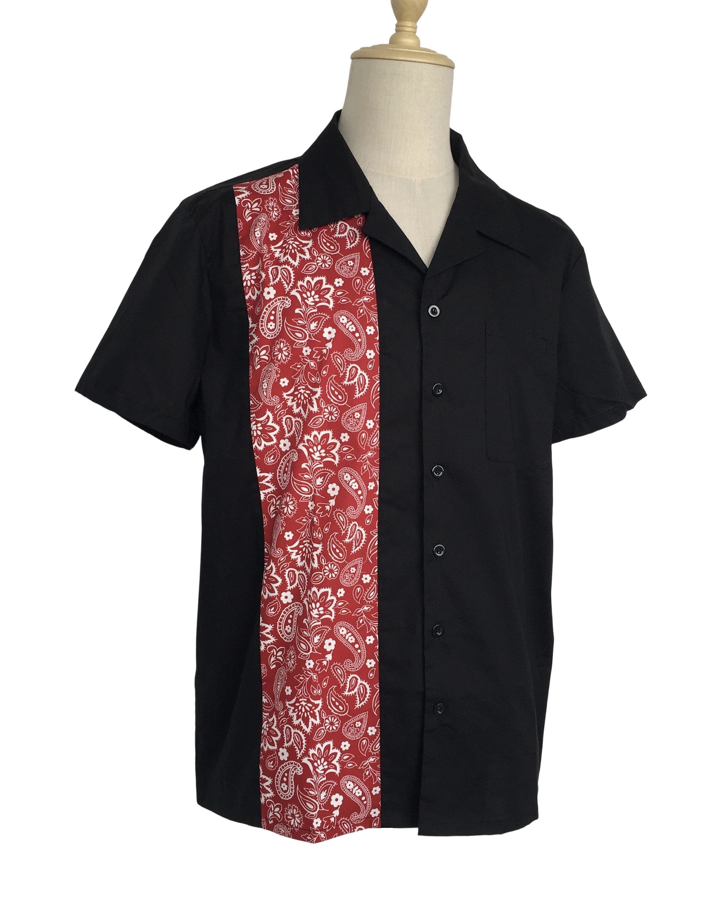 Other Retro Casual Men Shirts Cotton Black + paisley pattern Size US XL / EU 56 / 4 - 2 Thumbnail