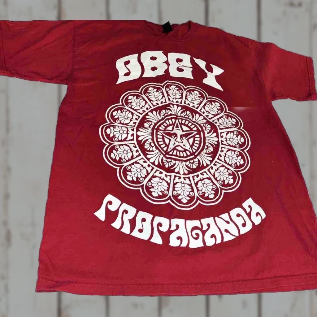 Obey VINTAGE OBEY T-SHIRT RED Propaganda Big WHITE Front graphics Mens Cotton LARGE L Size US L / EU 52-54 / 3 - 1 Thumbnail