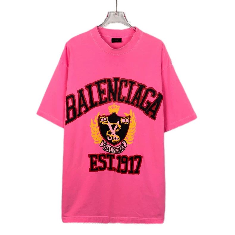 Balenciaga Pink logo monogram crew neck short sleeve T-shi
