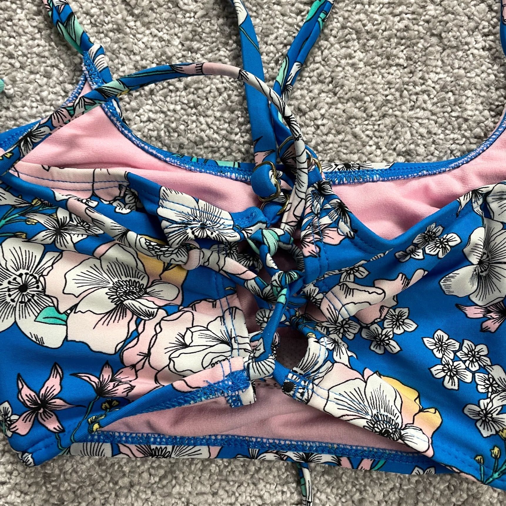 Vintage Xhilaration Girls Bikini Top Small Blue Floral Spaghetti Beach Summer Size S / US 4 / IT 40 - 3 Thumbnail