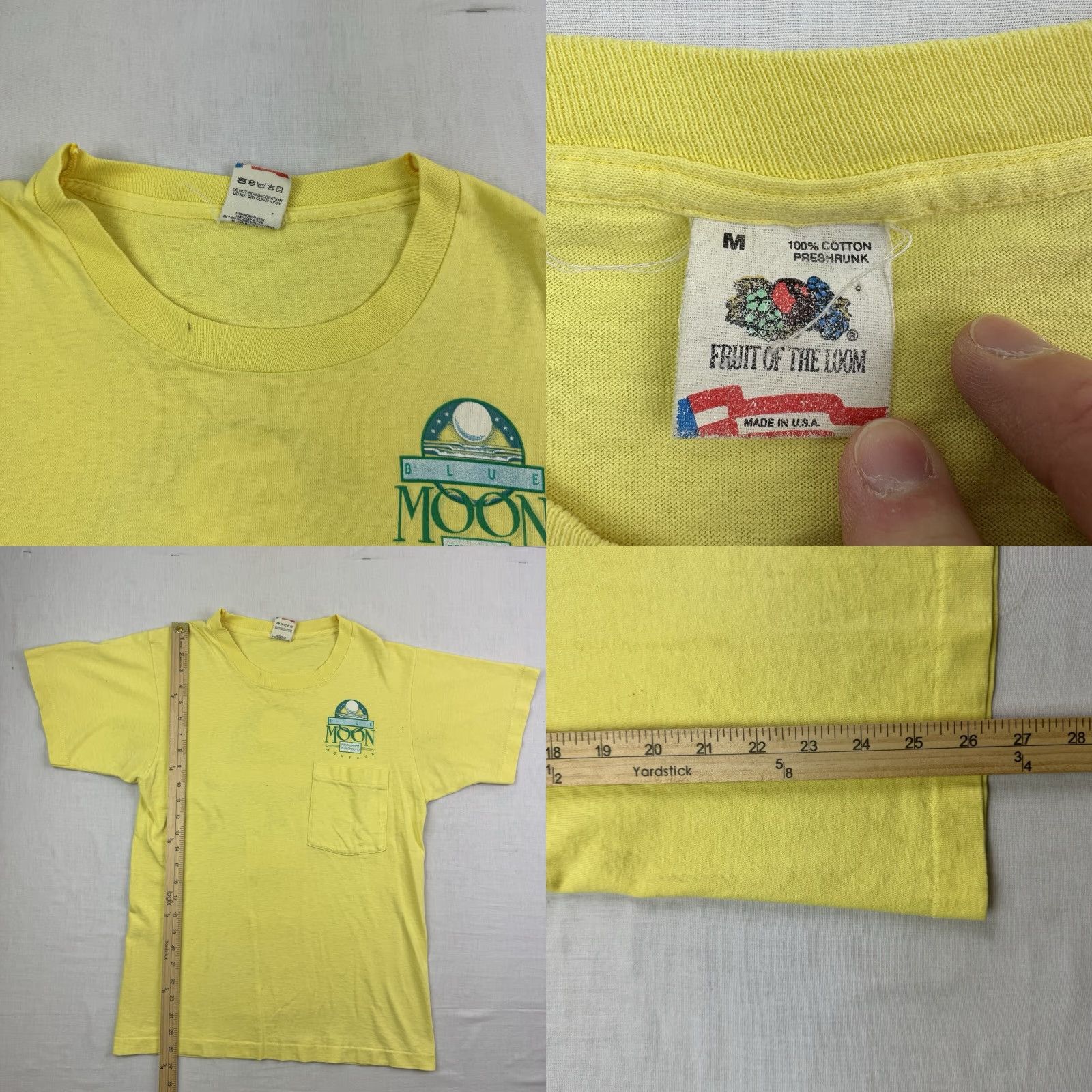 Fruit Of The Loom VINTAGE Fruit of the Loom T-Shirt Men Adult Medium Yellow Graphic 90s Moon Restaurant Promo Size US M / EU 48-50 / 2 - 8 Thumbnail