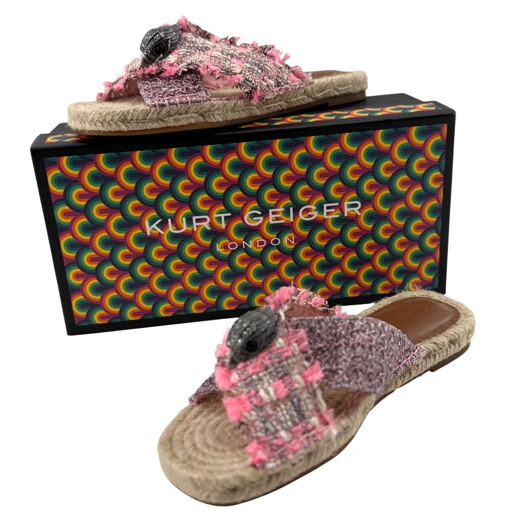 Kurt Geiger Kurt Geiger Womens Sandal Pink Tweed Espadrille Slide 7 Kensington X Eagle Head Size US 7 / IT 37 - 2 Thumbnail