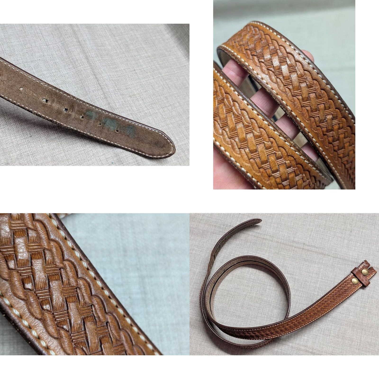 Vintage VINTAGE western Belt Men 44 Brown Tooled Leather Cowhide Buckle Money ZIP 1-1/2" western belt, money belt, security belt Size 44 - 8 Thumbnail